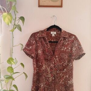 LOFT Red and Brown Paisley blouse sz. 6